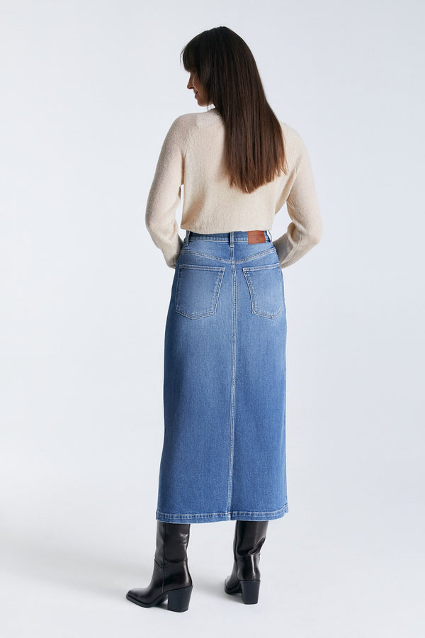 Cup Of Joe Denim Valerie Mid Waist Long Length Skirt