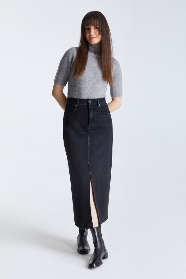 Cup Of Joe Denim Valerie Mid Waist Long Length Skirt