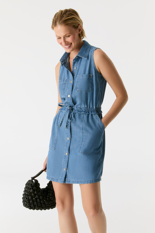 Cup Of Joe Denim Wilma Elastic Waist Patch Pocket Midi Dress