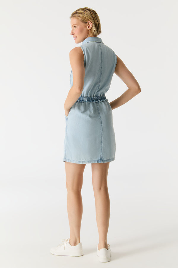 Cup Of Joe Denim Wilma Elastic Waist Patch Pocket Midi Dress