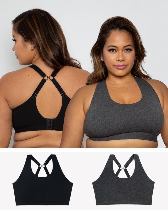 curvy couture Cotton Comfort 2-Pack Bralette Charcoal Heather/Black Hue