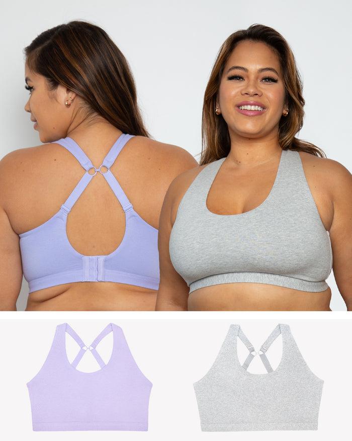 curvy couture Cotton Comfort 2-Pack Bralette Lavender Mist/Grey Heather