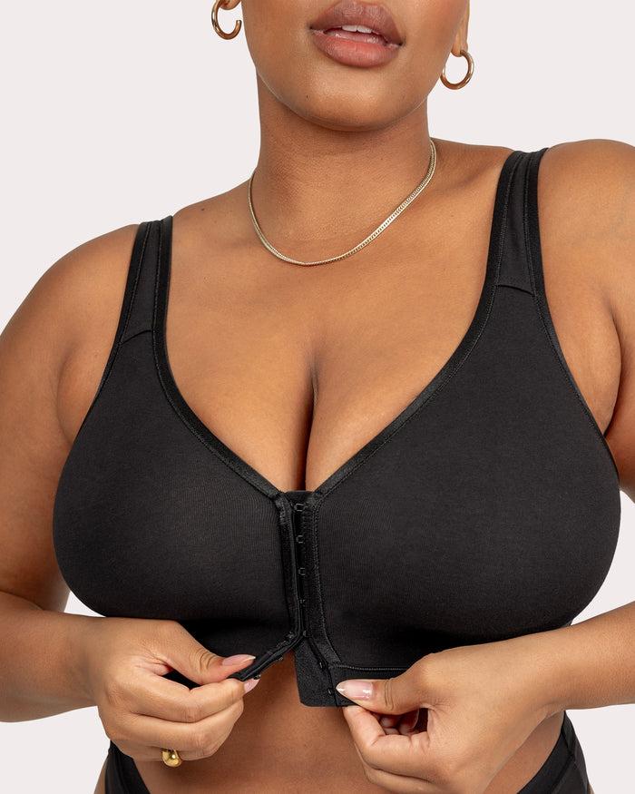Curvy Couture Cotton Luxe Front And Back Close Wireless Bra - Final Sale Black Hue