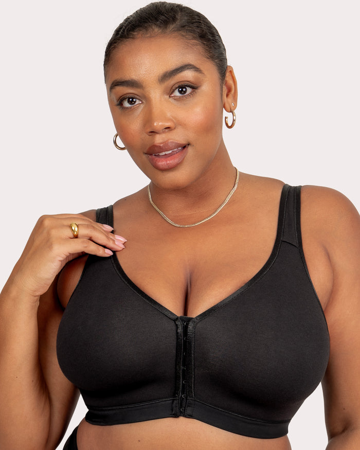 Curvy Couture Cotton Luxe Front And Back Close Wireless Bra - Final Sale Black Hue