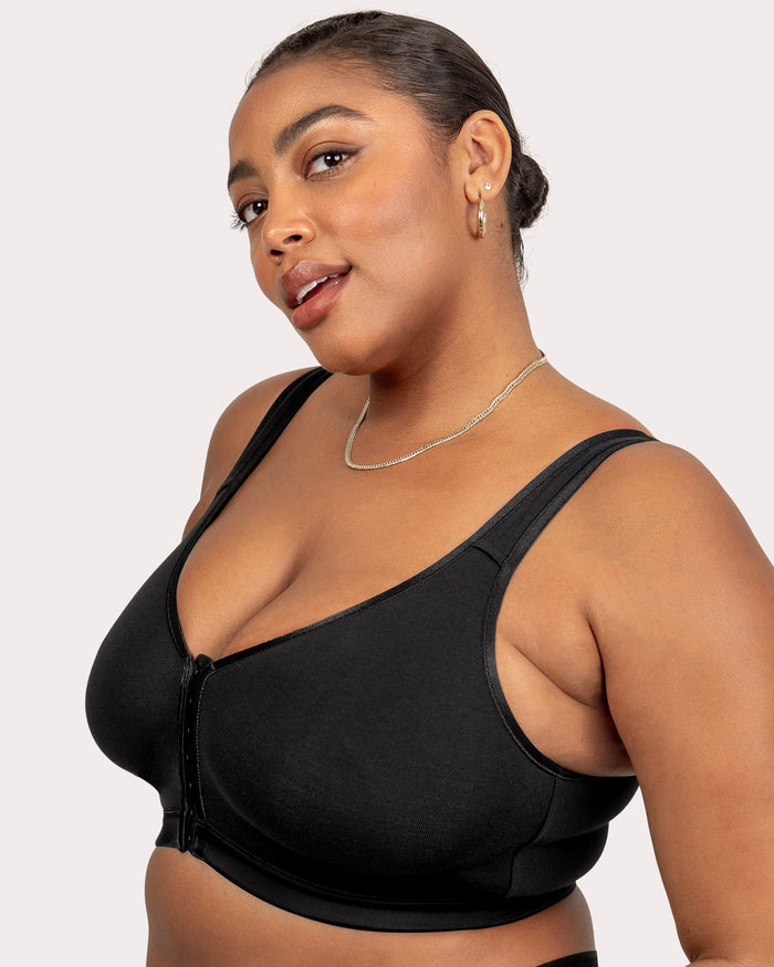 Curvy Couture Cotton Luxe Front And Back Close Wireless Bra - Final Sale Black Hue