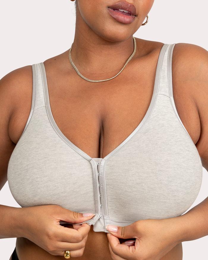 Curvy Couture Cotton Luxe Front And Back Close Wireless Bra - Final Sale Grey Heather