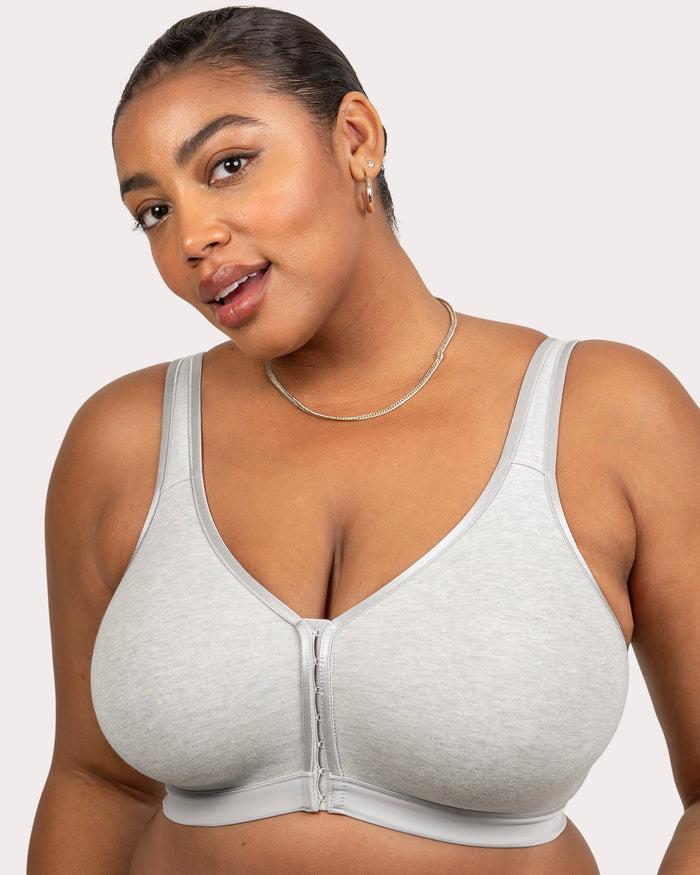 curvy couture Cotton Luxe Front And Back Close Wireless Bra - Final Sale Grey Heather