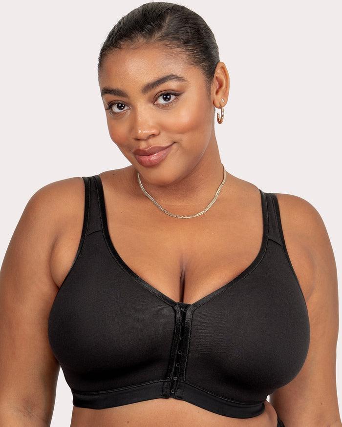 curvy couture Cotton Luxe Front And Back Close Wireless Bra - Final Sale Black Hue