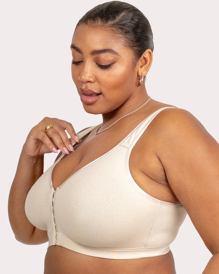 Curvy Couture Cotton Luxe Front And Back Close Wireless Bra Natural