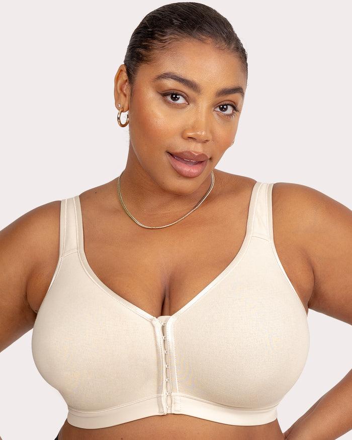 curvy couture Cotton Luxe Front And Back Close Wireless Bra Natural