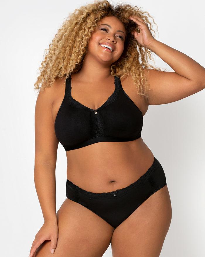 Curvy Couture Cotton Luxe Unlined Wireless Bra Black On Black