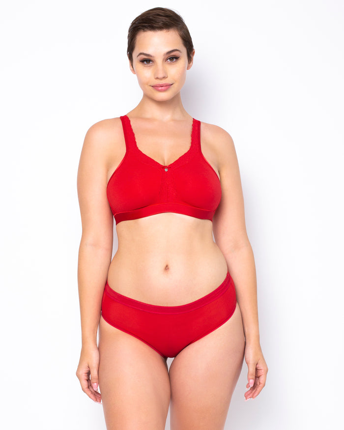 curvy couture Cotton Luxe Unlined Wireless Bra Diva Red