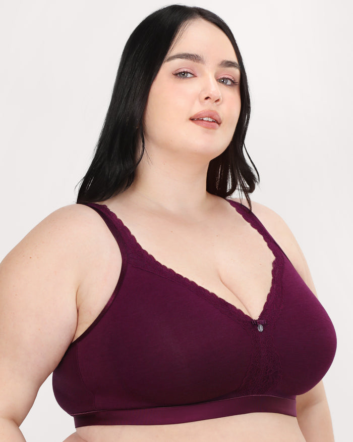 Curvy Couture Cotton Luxe Unlined Wireless Bra Purple Velvet