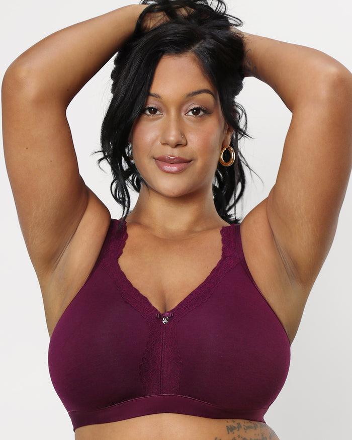 curvy couture Cotton Luxe Unlined Wireless Bra Purple Velvet