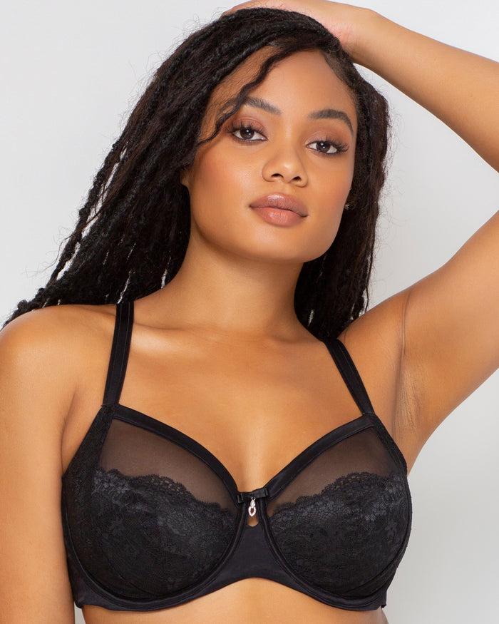 curvy couture Luxe Lace Underwire Bra Black Hue