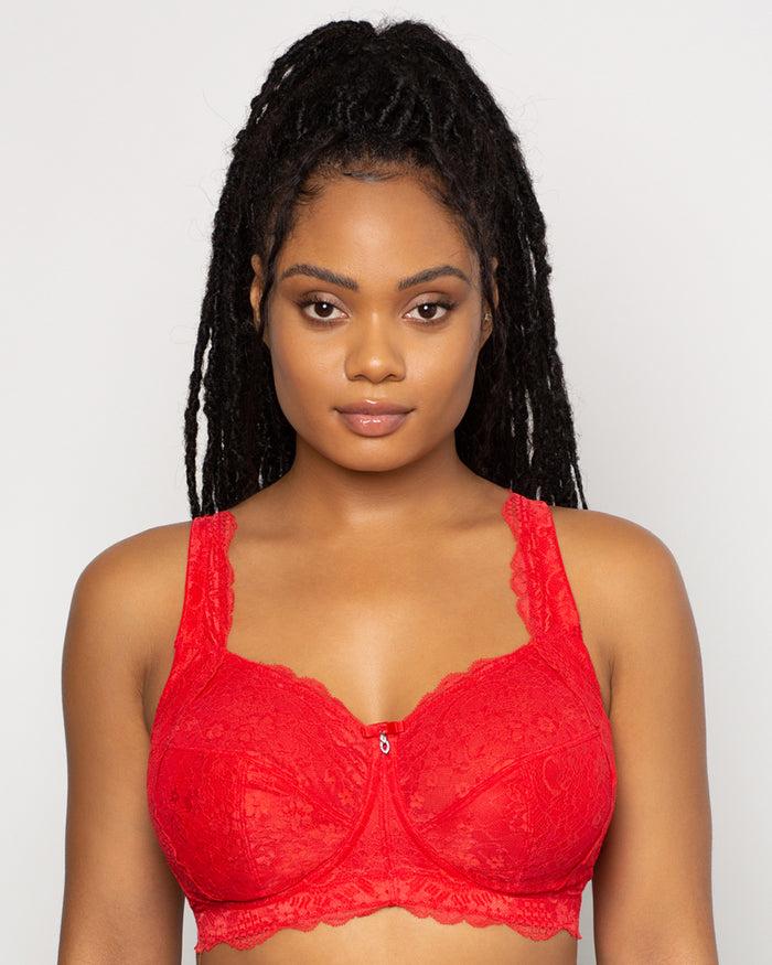 curvy couture Luxe Lace Wireless Bra Diva Red