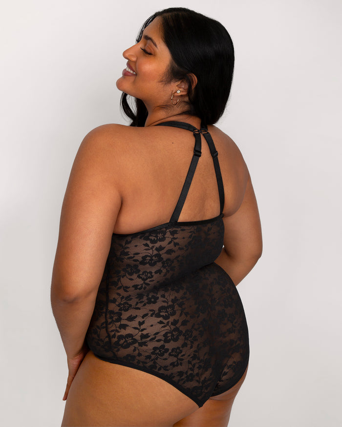 Curvy Couture No-Show Lace Bodysuit Black Hue