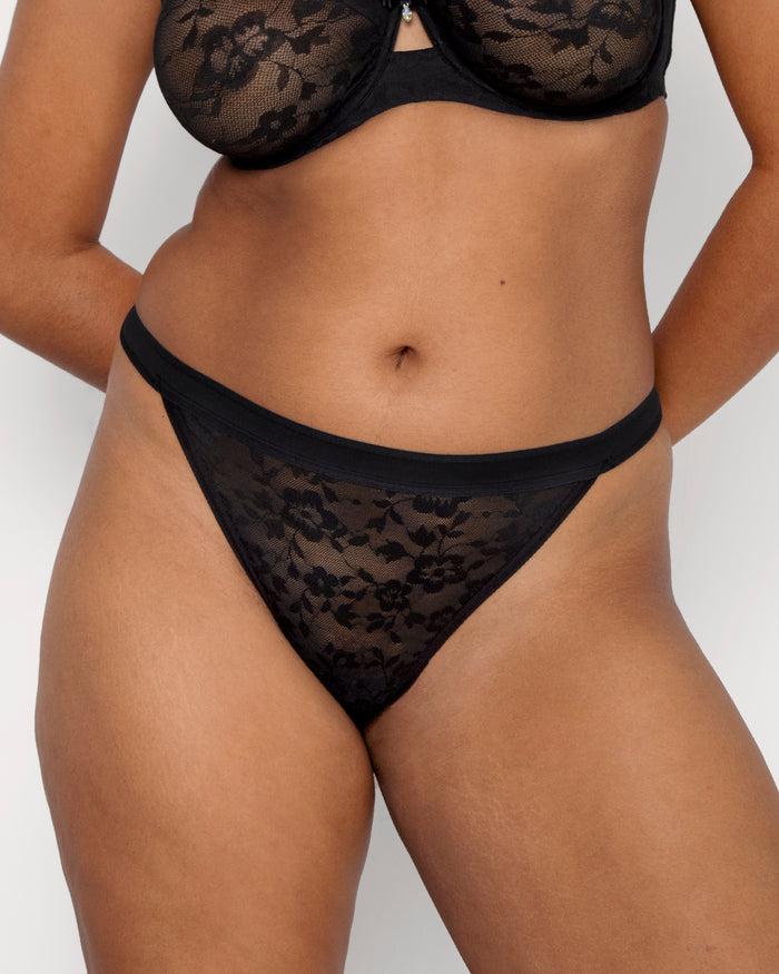 Curvy Couture No-Show Lace G-String Black Hue