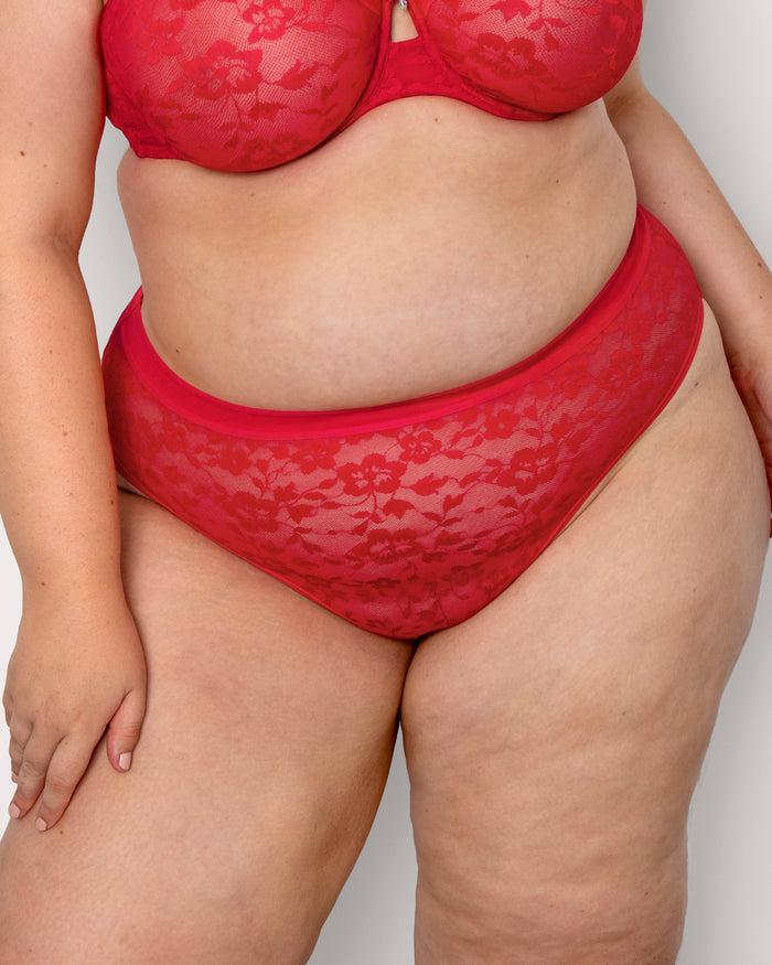 Curvy Couture No-Show Lace High Cut Brief Diva Red