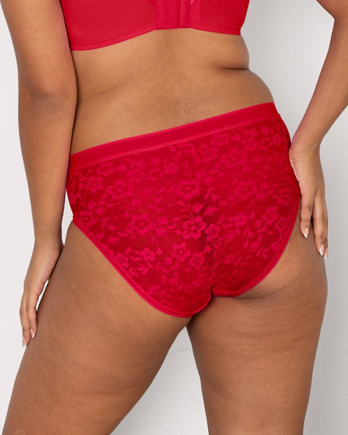 Curvy Couture No-Show Lace High Cut Brief Diva Red