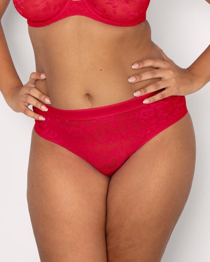 curvy couture No-Show Lace High Cut Brief Diva Red