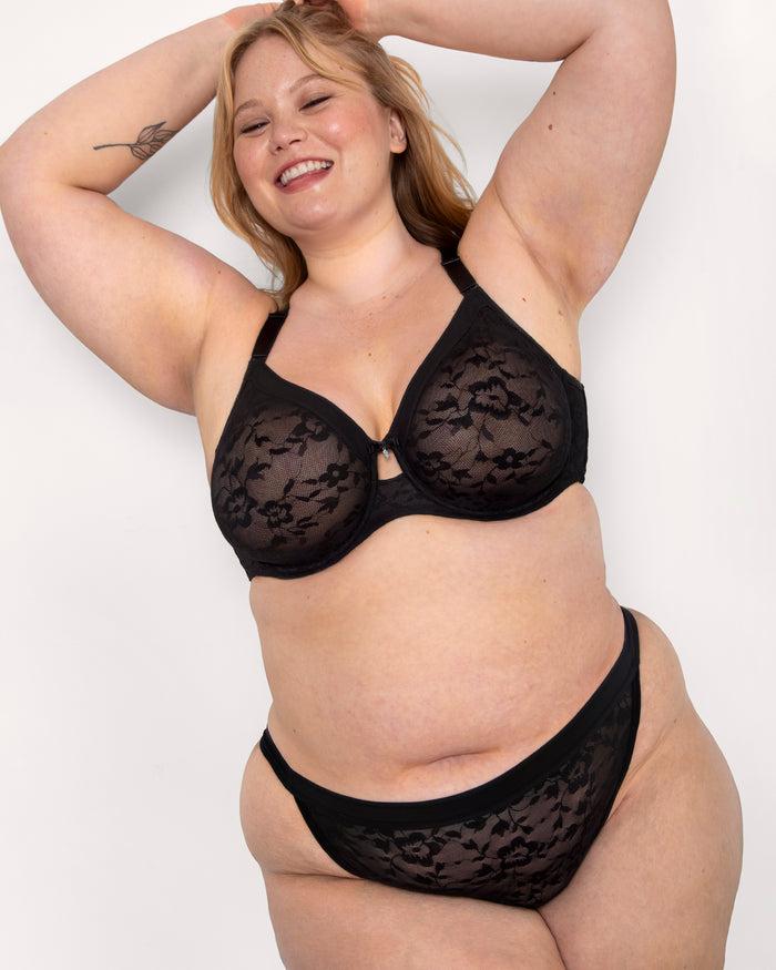 Curvy Couture No-Show Lace String Bikini Black Hue