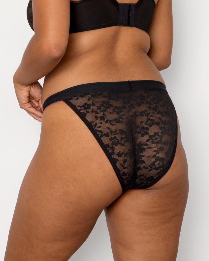 Curvy Couture No-Show Lace String Bikini Black Hue