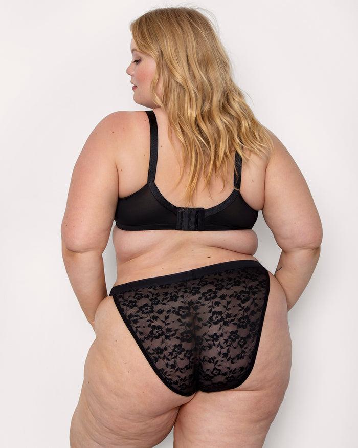 Curvy Couture No-Show Lace String Bikini Black Hue