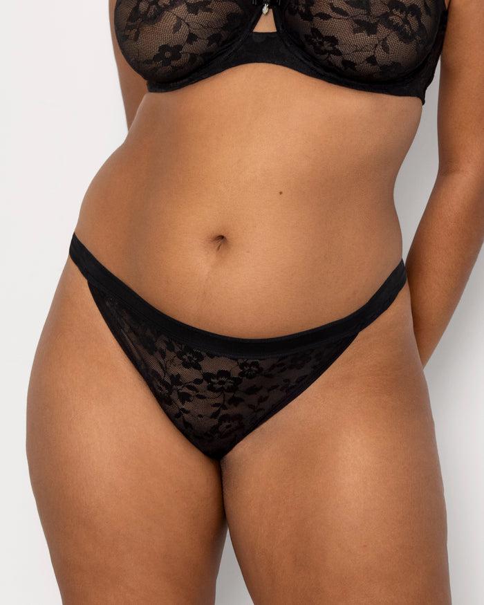 curvy couture No-Show Lace String Bikini Black Hue