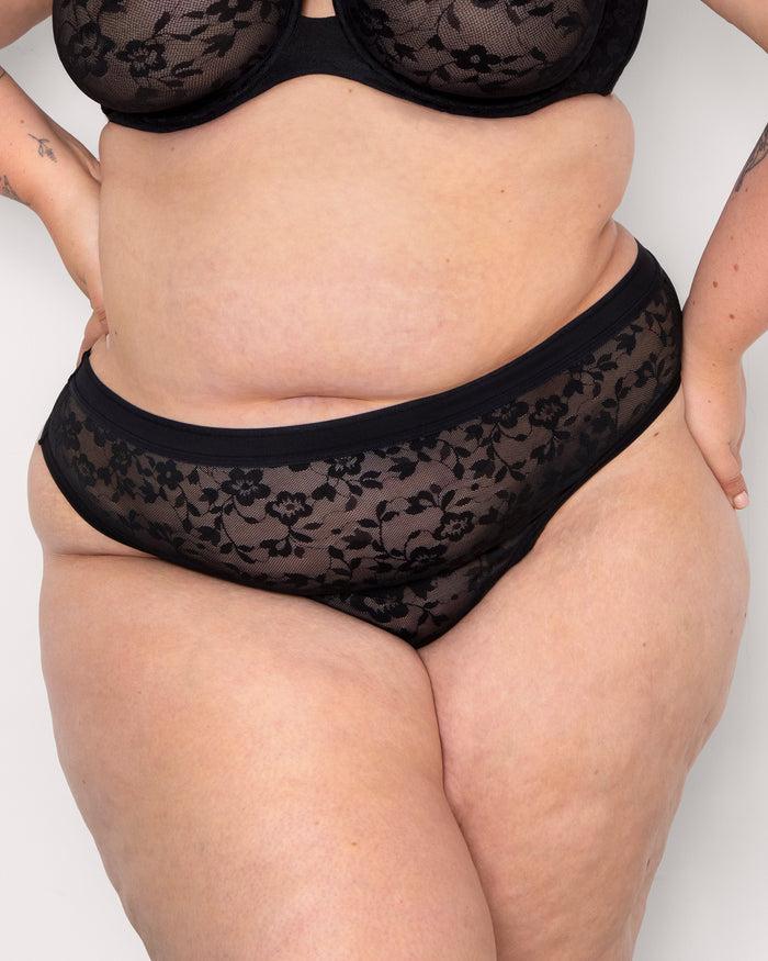 Curvy Couture No-Show Lace Thong Black Hue