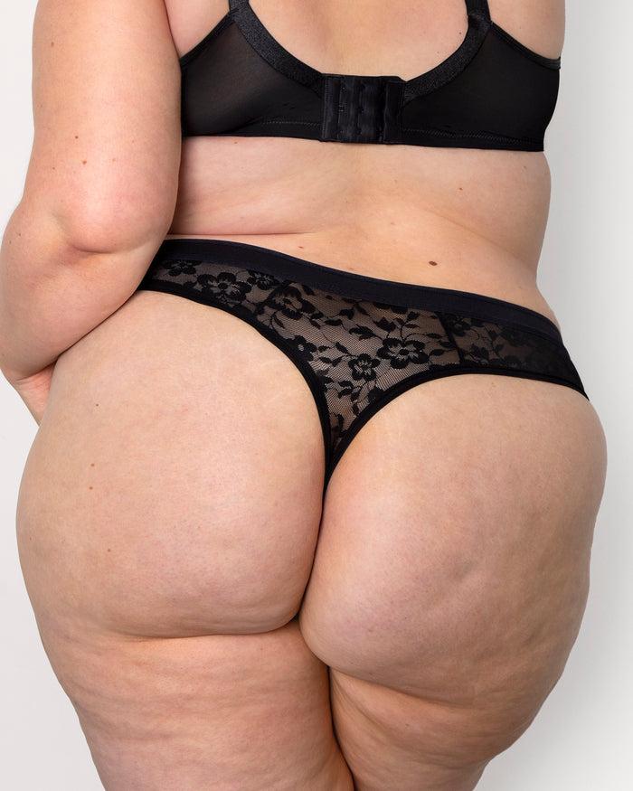 Curvy Couture No-Show Lace Thong Black Hue