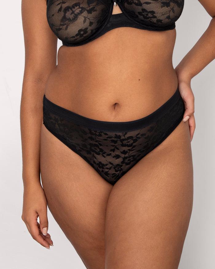 curvy couture No-Show Lace Thong Black Hue
