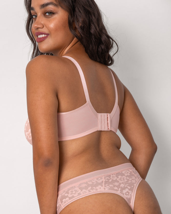 Curvy Couture No-Show Lace Thong Blushing Rose