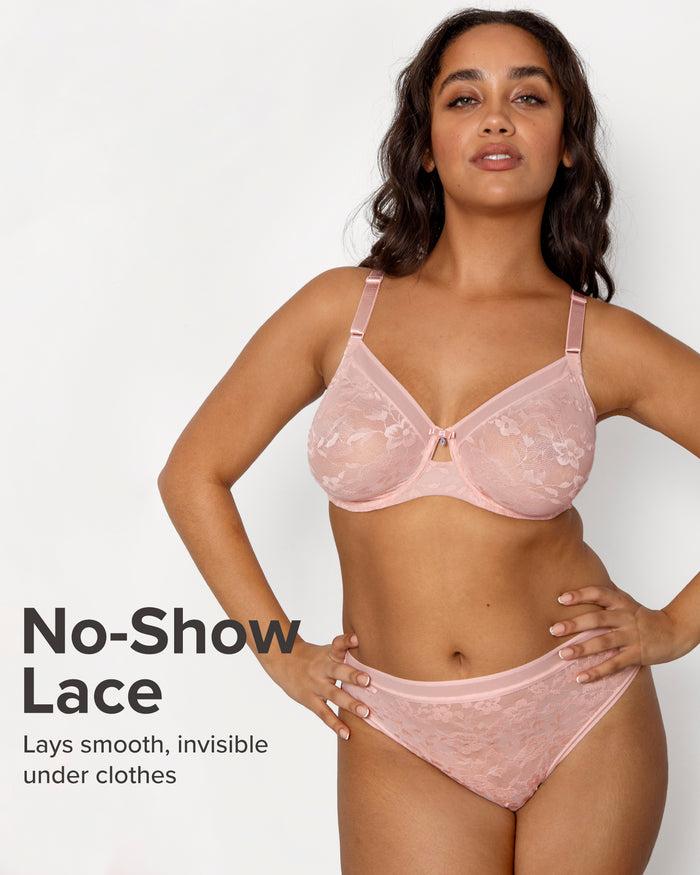 Curvy Couture No-Show Lace Thong Blushing Rose