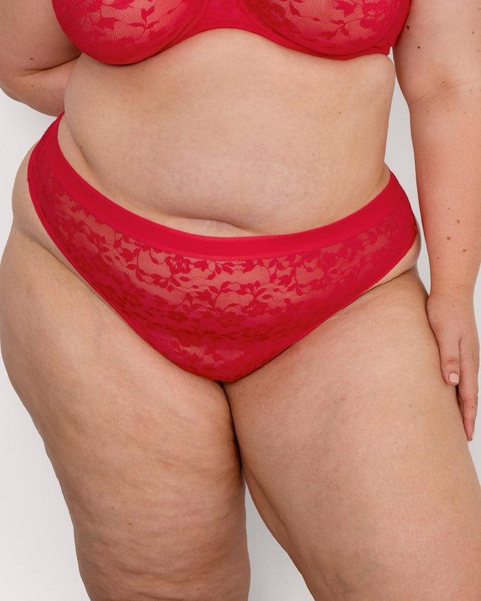 Curvy Couture No-Show Lace Thong Diva Red