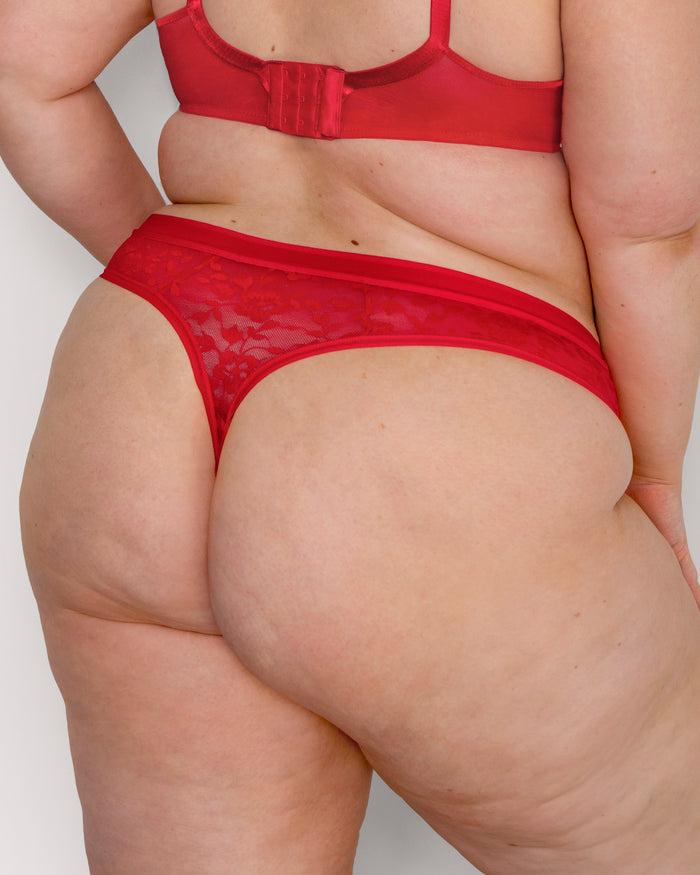Curvy Couture No-Show Lace Thong Diva Red