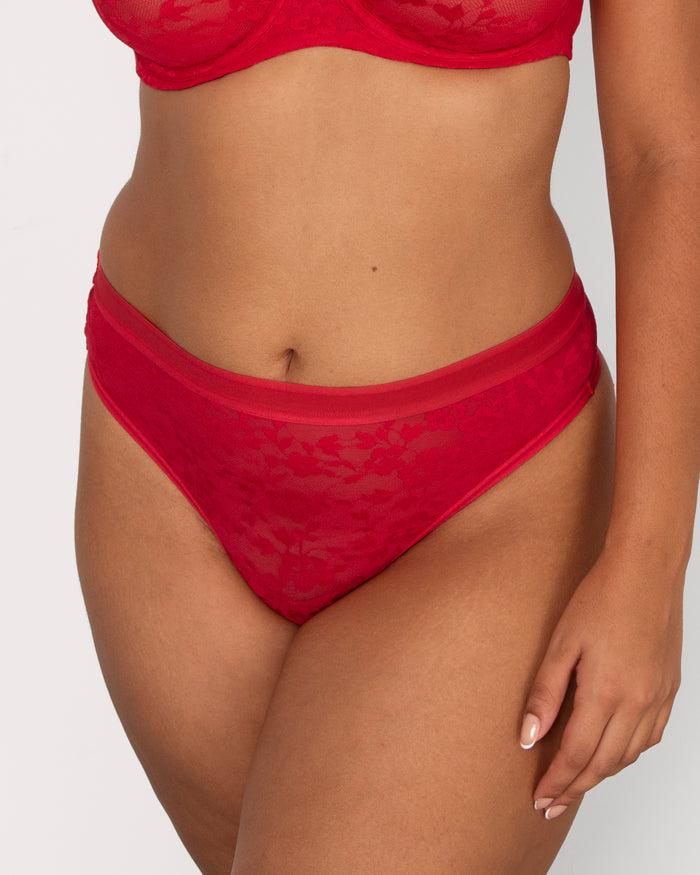curvy couture No-Show Lace Thong Diva Red