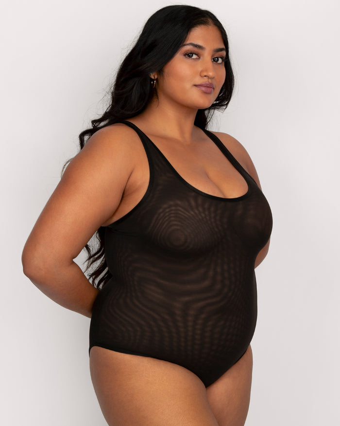 Curvy Couture Sheer Mesh Bodysuit Black Hue