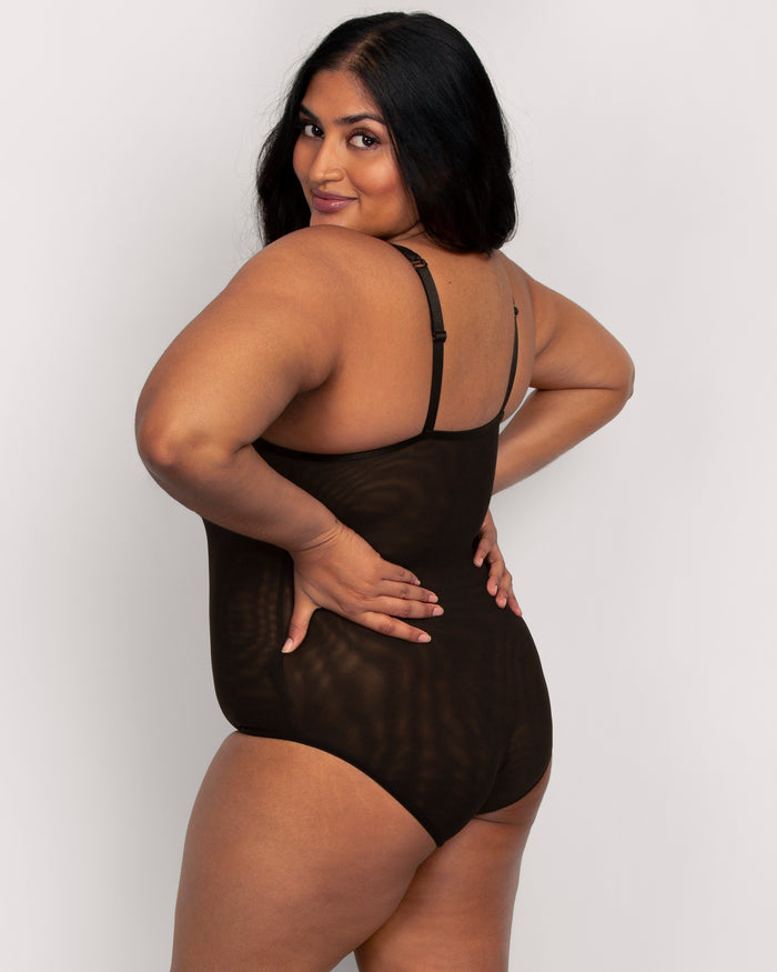 Curvy Couture Sheer Mesh Bodysuit Black Hue