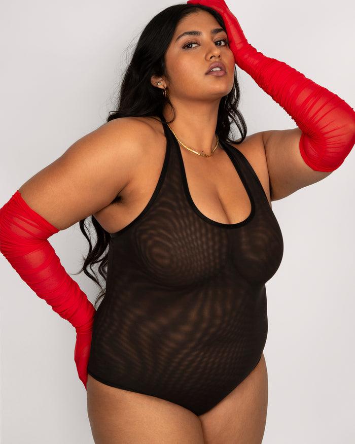 Curvy Couture Sheer Mesh Bodysuit Black Hue