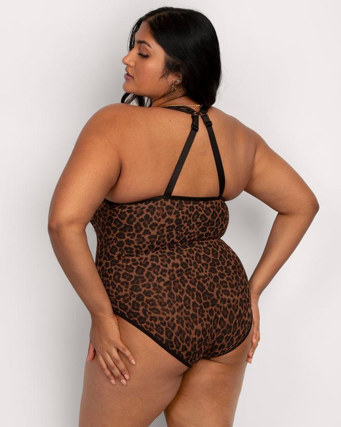Curvy Couture Sheer Mesh Bodysuit Designer Leopard