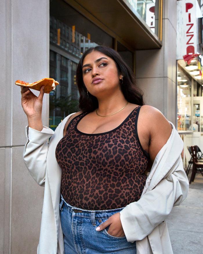 Curvy Couture Sheer Mesh Bodysuit Designer Leopard