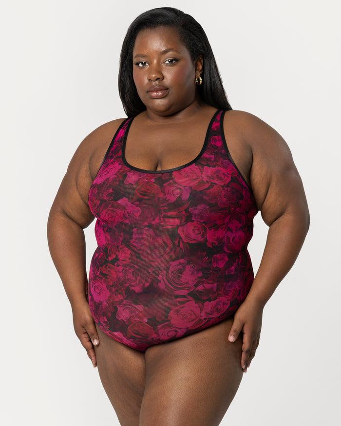 Curvy Couture Sheer Mesh Bodysuit Dramatic Roses