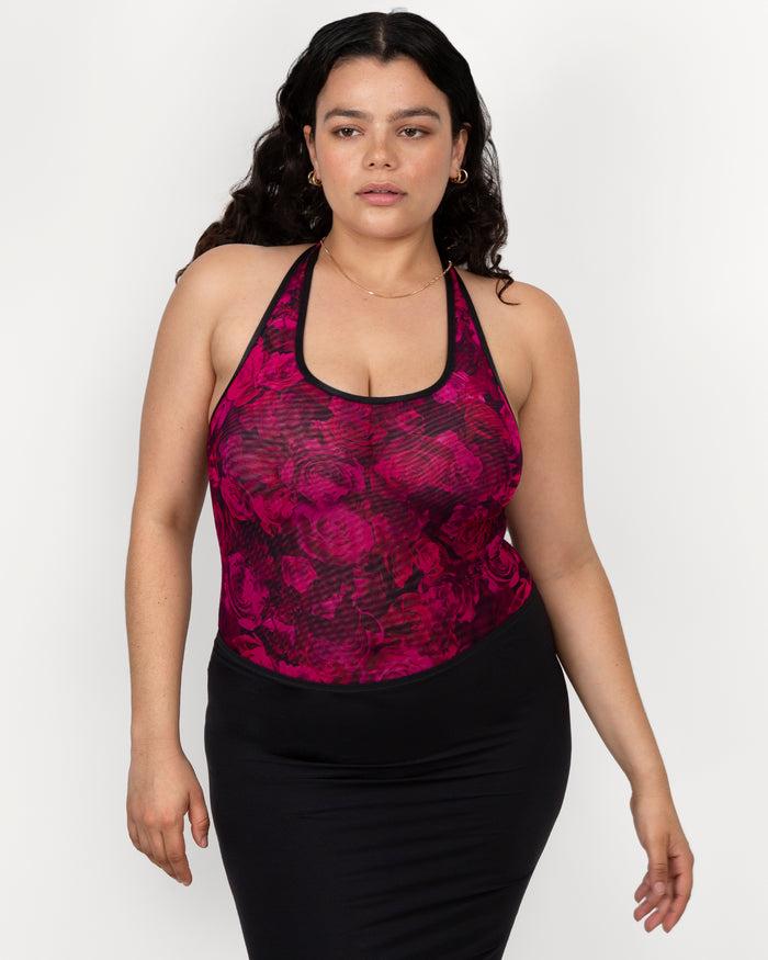 Curvy Couture Sheer Mesh Bodysuit Dramatic Roses