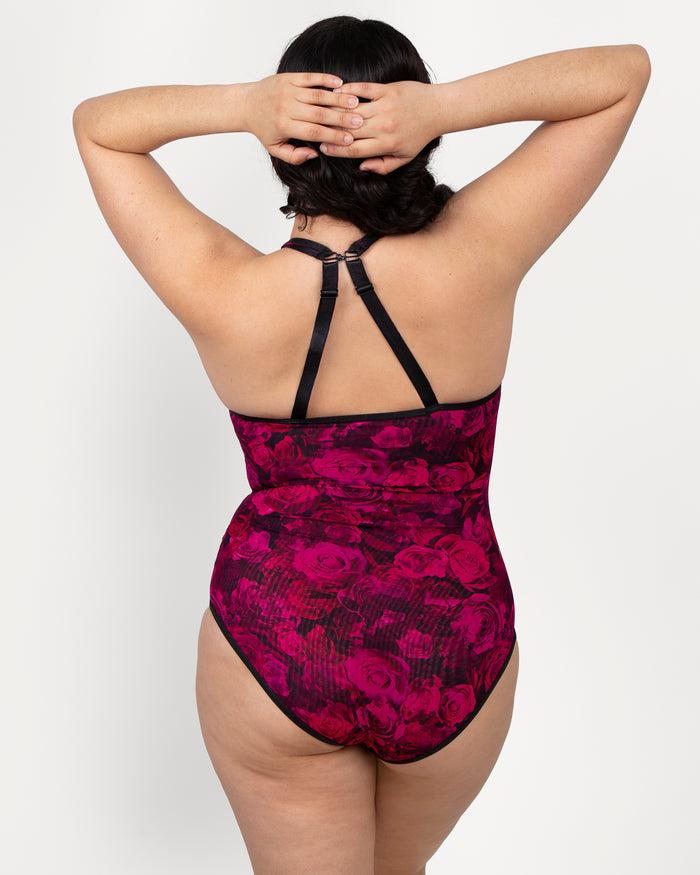 Curvy Couture Sheer Mesh Bodysuit Dramatic Roses