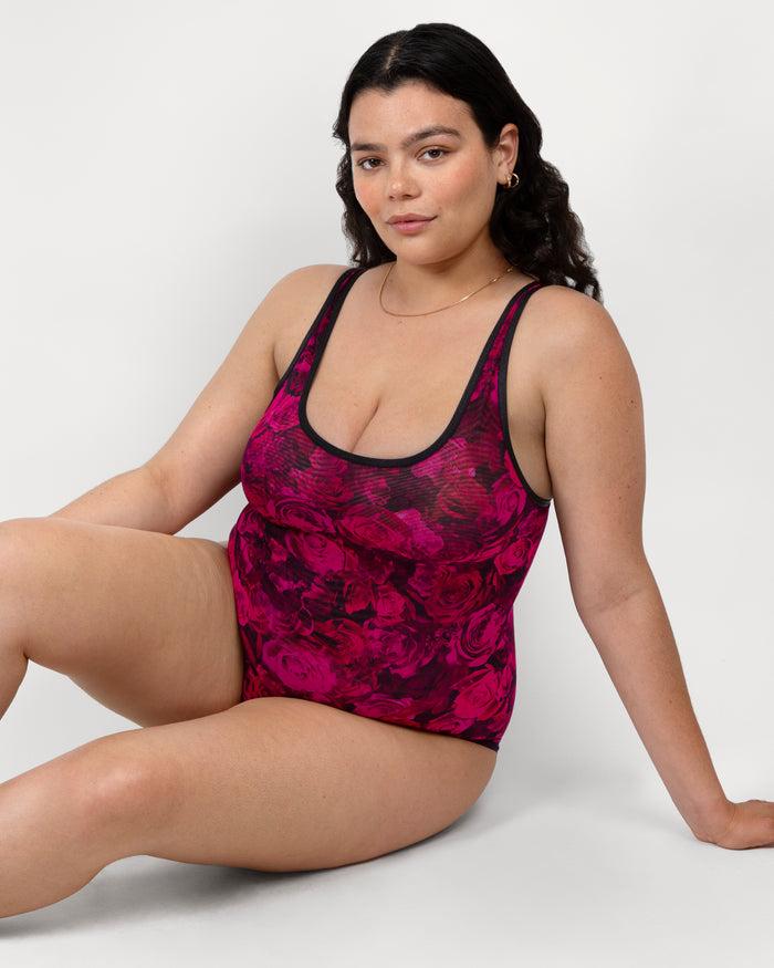 curvy couture Sheer Mesh Bodysuit Dramatic Roses