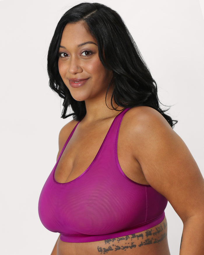 Curvy Couture Sheer Mesh Bralette Cosmo Pink