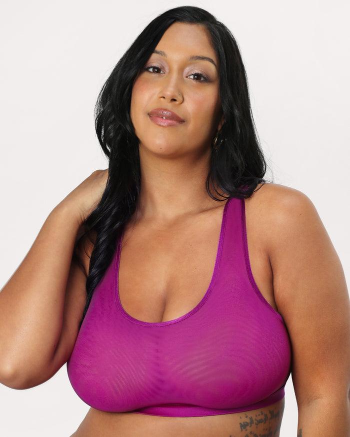 curvy couture Sheer Mesh Bralette Cosmo Pink