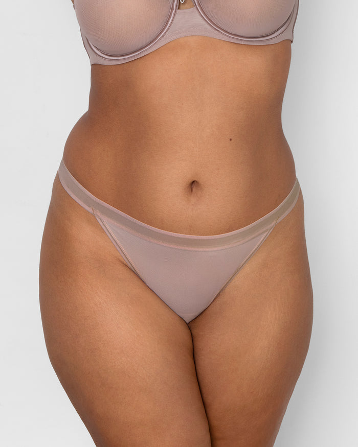 curvy couture Sheer Mesh G-String Bark