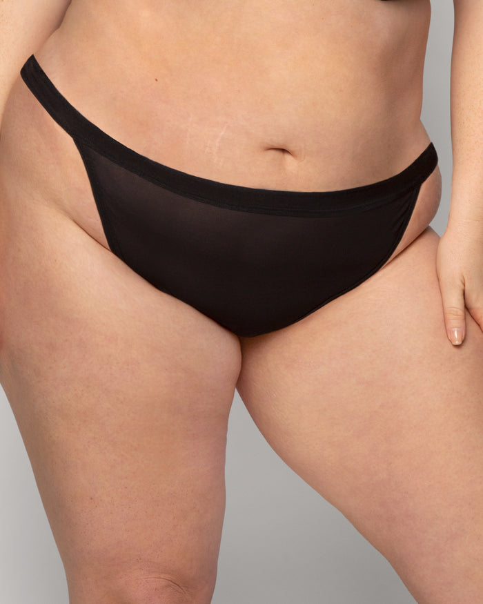 Curvy Couture Sheer Mesh G-String Black Hue